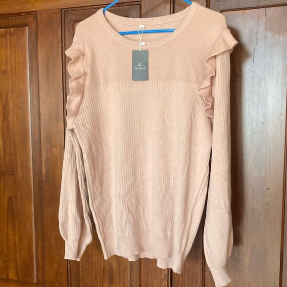 Deepself Sweaters - Deepself  NWT pink ruffle knit long sleeve pullover sweater Sz XL